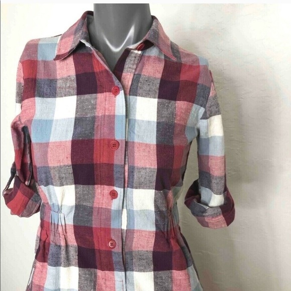 Theory Dominica Plaid Shirt Dress Red White Gray - Picture 3 of 8